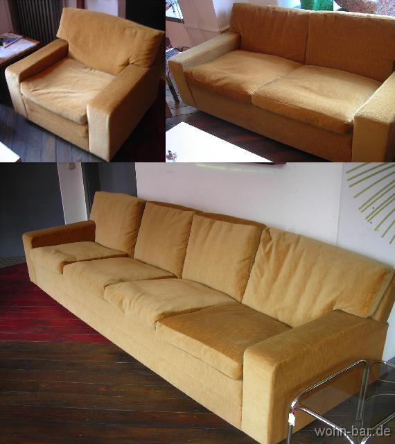 wohnlandschaft sitzgruppe, ca.1970, sehr guter zustand,<br>
1 viersitzer 275cm b x 85cm t x 75cm h,<br>
1 zweisitzer 155cm breit, 2 sessel 95cm breit, sitzhhe 40cm,<br> 
verkauft